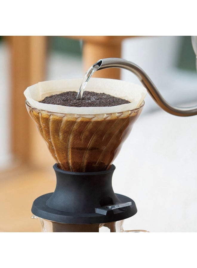 هاريو طقم ماكينة قهوة زجاجية V60 مع مفتاح غمر، مصنوعة من زجاج البوروسيليكات المقاوم للحرارة مع قاعدة وصمام من السيليكون، تتضمن 40 فلتر ورقي V60-02، سعة من 1 إلى 4 أكواب، لون أسود - Image 2